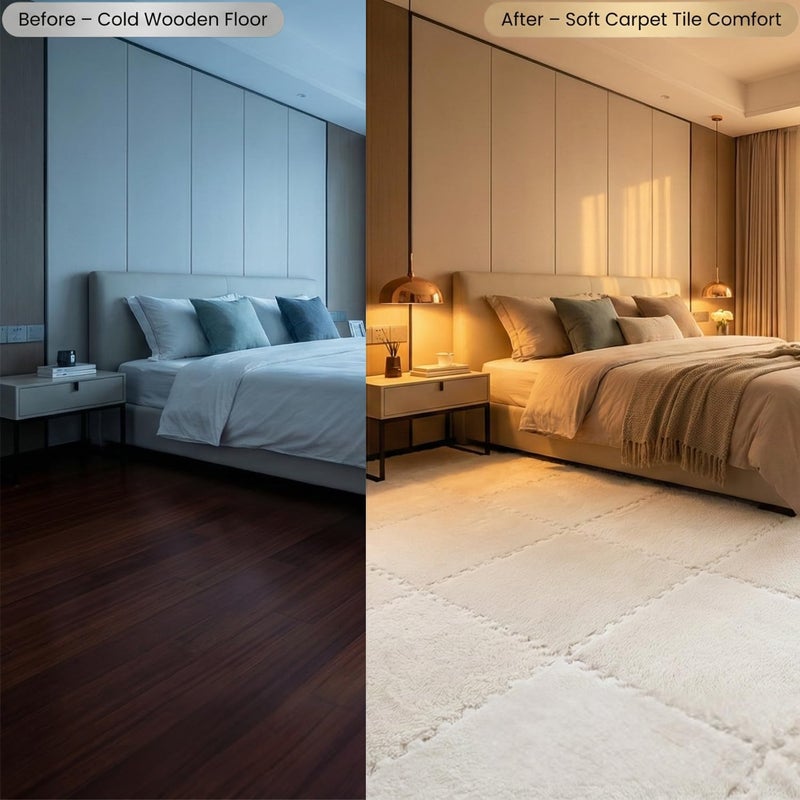 MADE4ALL Interlocking Carpet Tiles 4 PCS Pack – Soft Plush Floor Tiles for Small Areas, Nursery, Kids Room, Bedroom & Home Office – Washable, Non-Slip, Easy DIY Install – White - Image 3